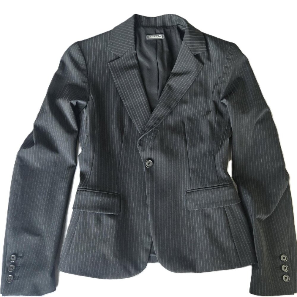 Tahari Women's Blazer, Black Pinstripe